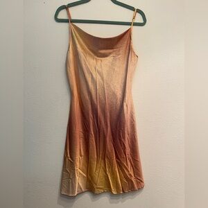 Silk Maison Lounge Cowl Neck Mini Silk Slip Dress yellow copper orange gold